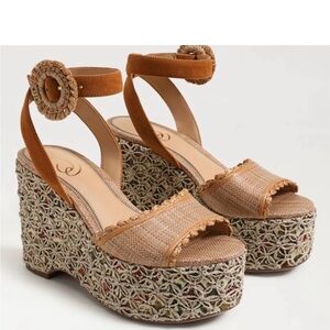 Sam Edelman Amber Sculpted Two-Piece Wedge Sandals - Brown Leather